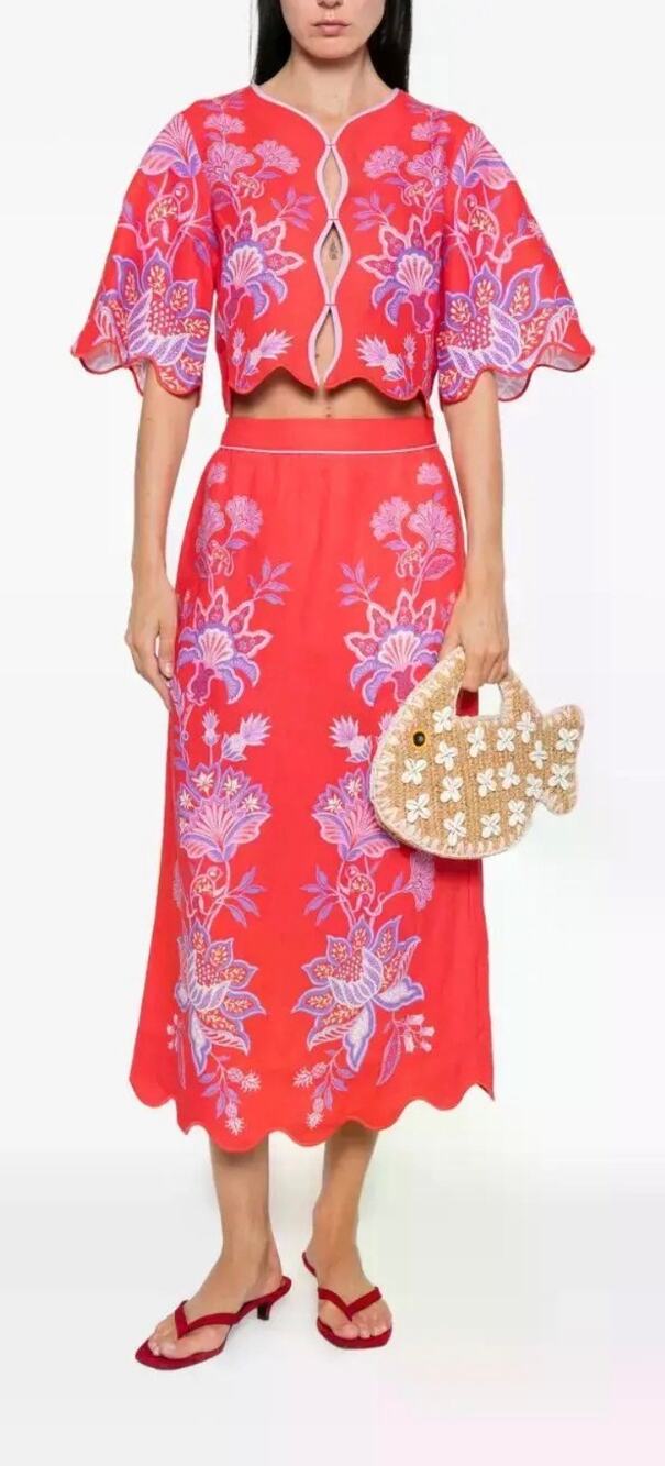 Farm Rio Porcelain Garden Linen Midi Skirt Sz. XS